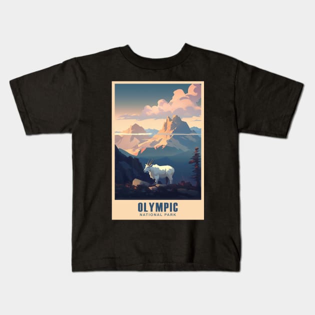 Olympic National Park Travel Poster Kids T-Shirt by GreenMary Design